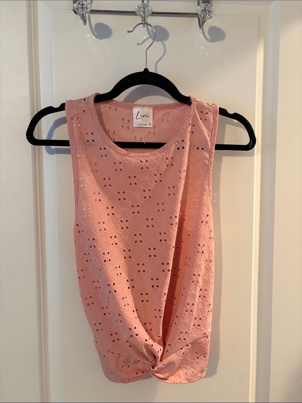Olivia Rae Pink Eyelet Knot-Front Tank